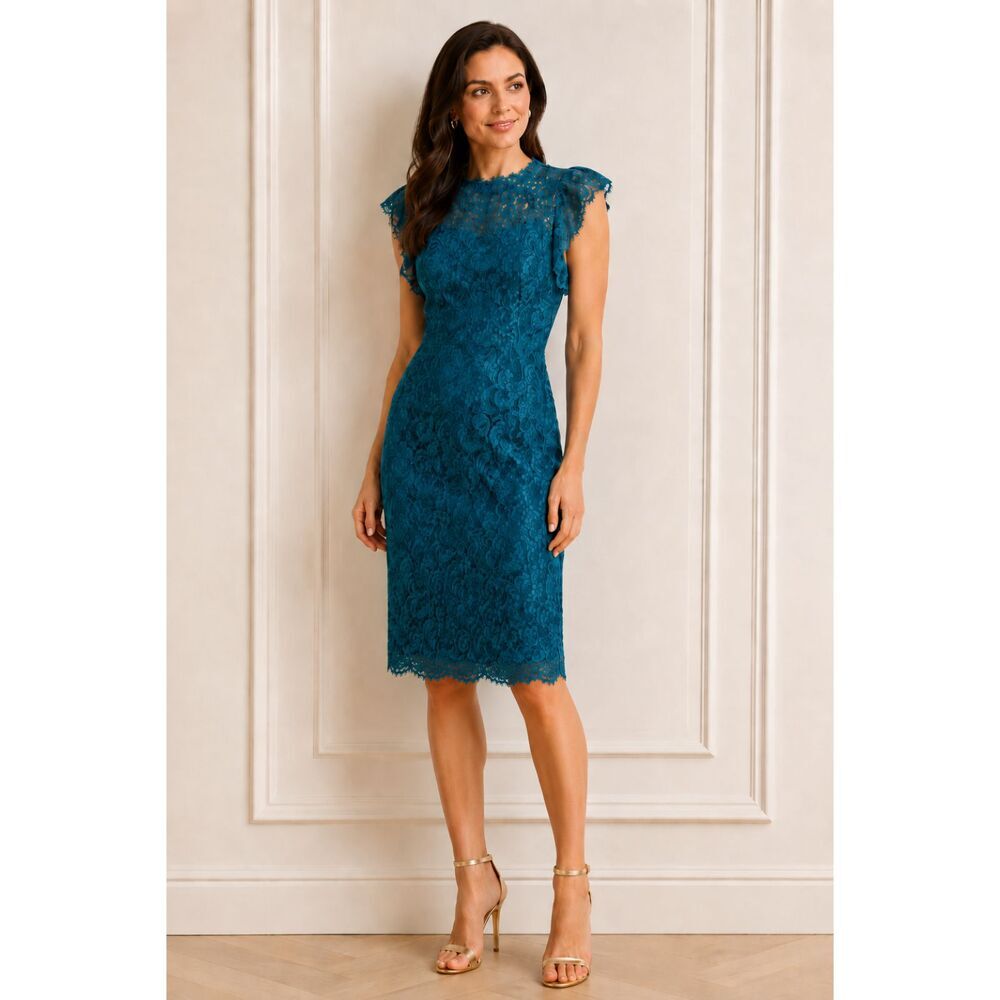 Escada Lace Midi Dress Delunax Style 5022527 Bay Blue Women's CN 44 / 36" Chest